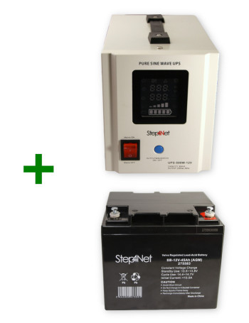 Комплект: ДБЖ Step4Net UPS-500W-12V  + Акумулятор Step4Net SB-12V-45Аh (AGM)